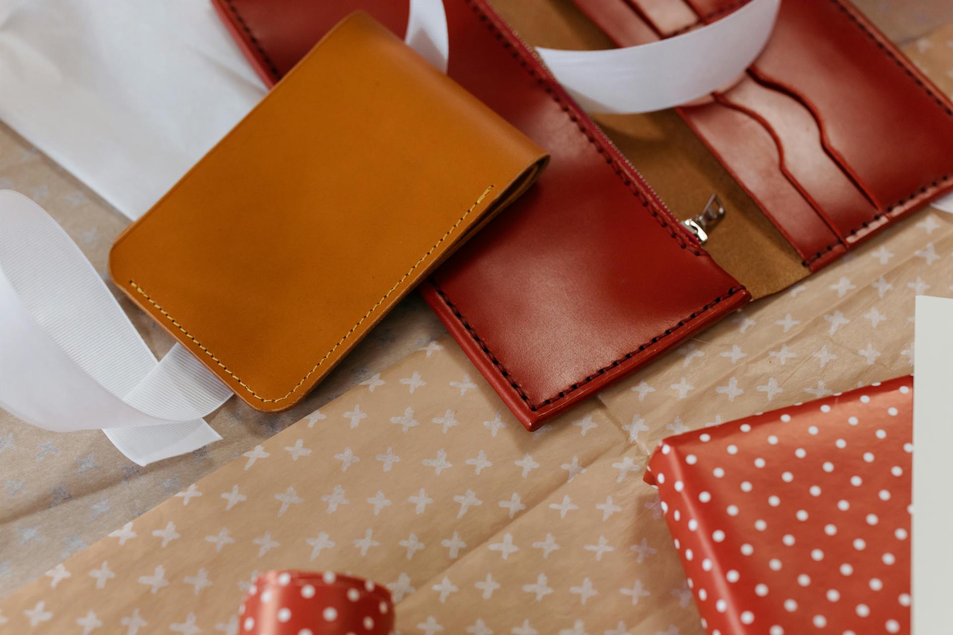 Close Up Photo of Leather Wallets