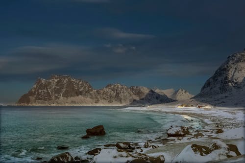 The Uttakleiv Beach in Lofoten Islands, Norway During Winter Season