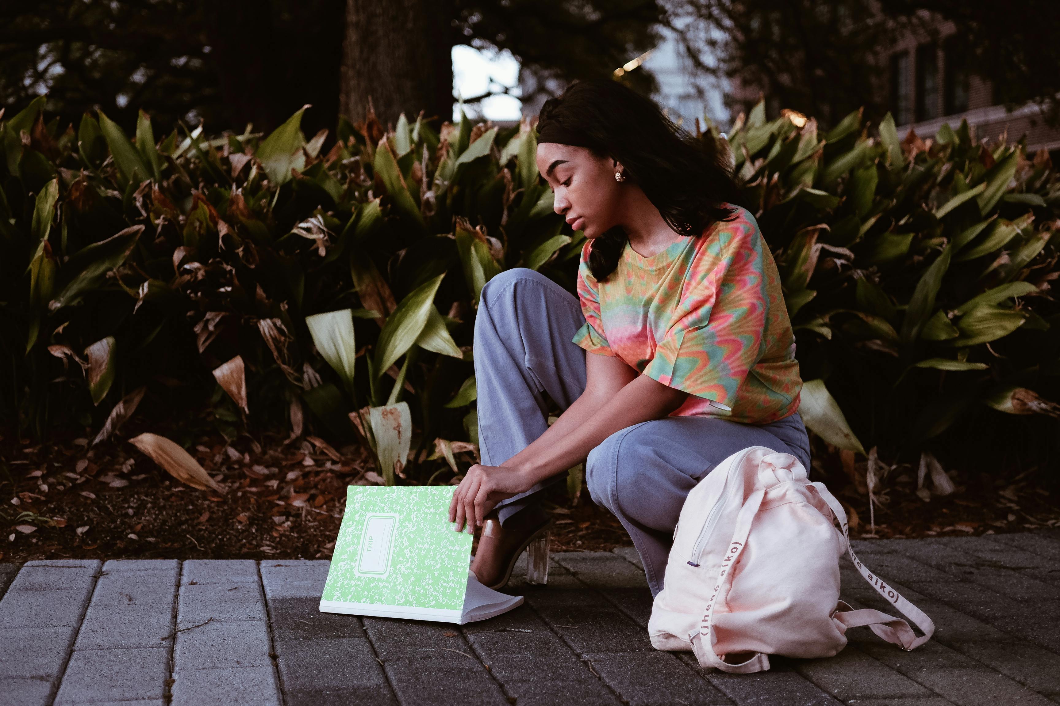 bag and notebook by the door natural light lifestyle photo 2