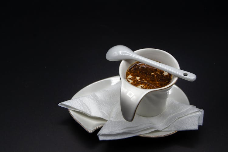 Ceramic Gravy Boat Filled With Oil Sauce