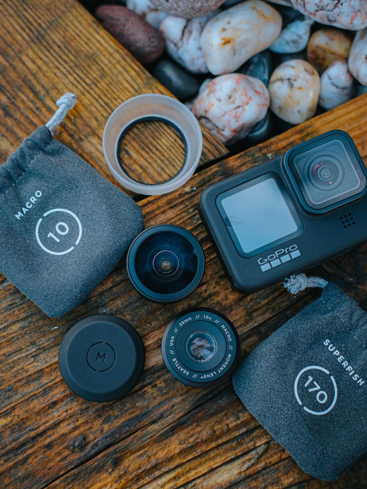 An Action Camera And Different Lenses