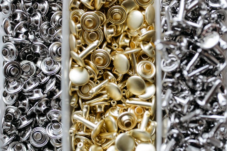 Stacks Of Single Round Cup Metal Studs In Close-up