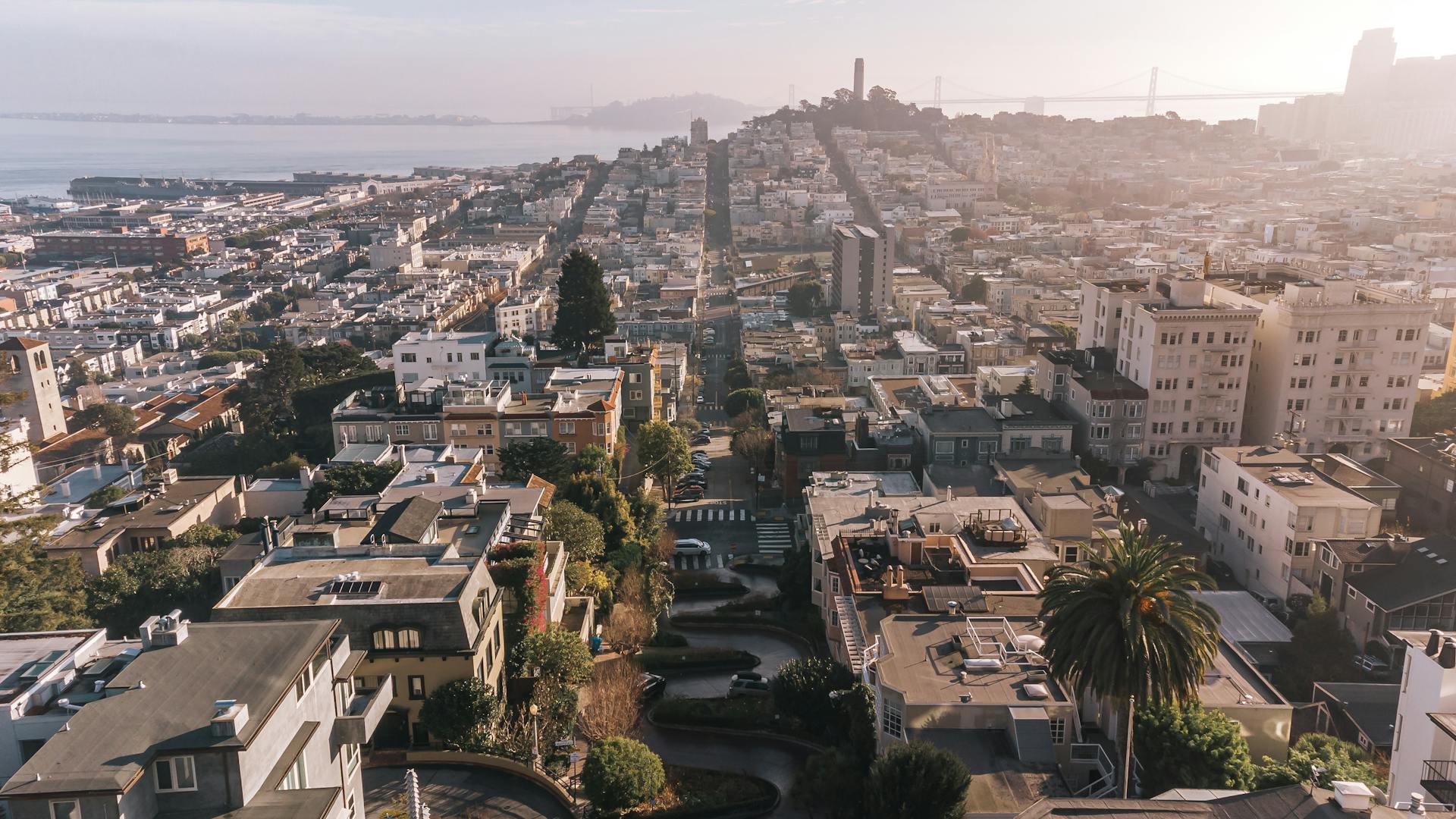 Beautiful aerial view of San Francisco showcasing Lombard Street and the iconic skyline.