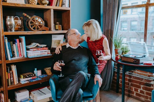 Photograph of an Elderly Couple Looking at Each Other