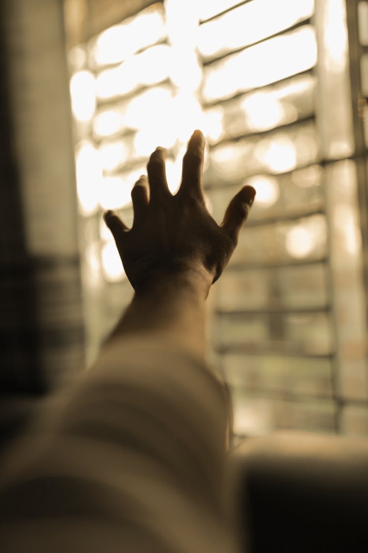 Unrecognizable Person Reaching Hand To Window