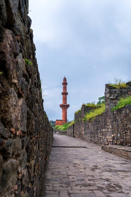 Free Stonewall Fortification of the Chand Minar Tower in India Stock Photo