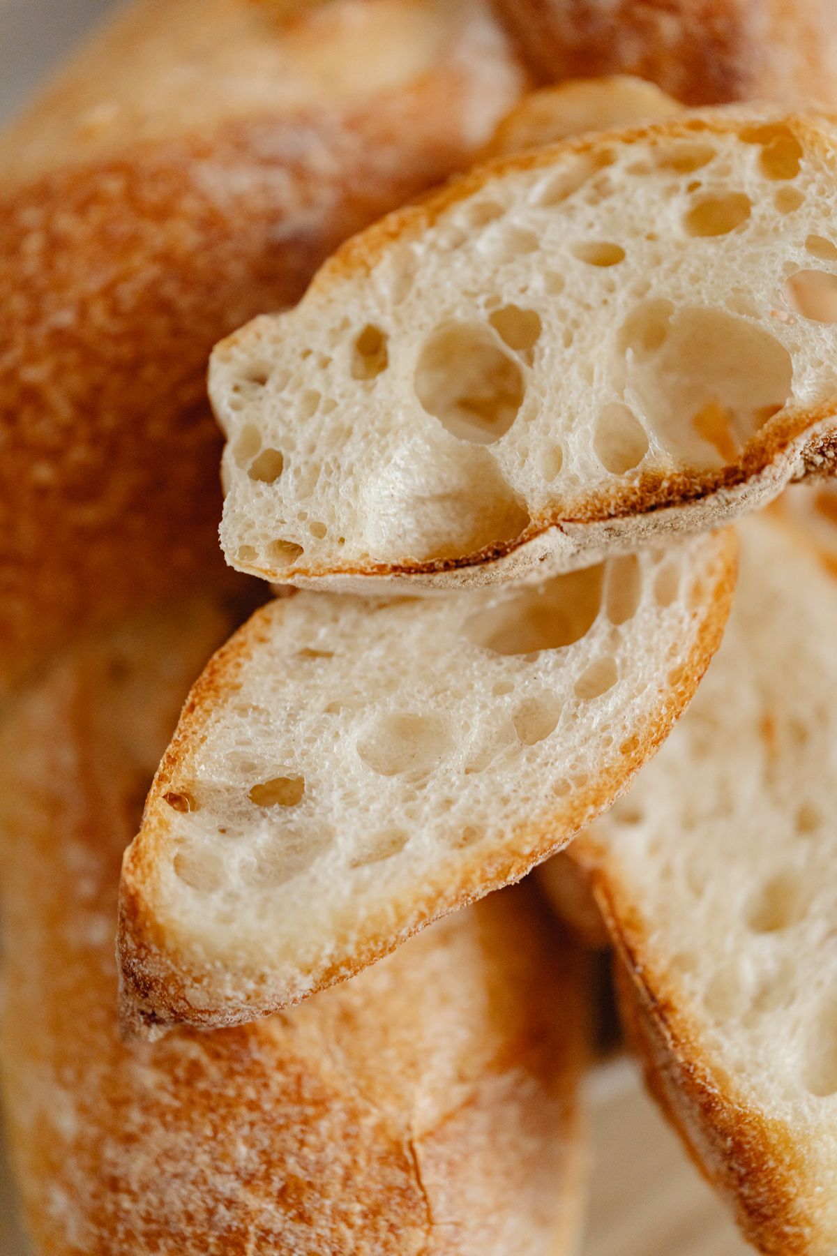 Close-up of freshly baked golden bread with a crackled crust