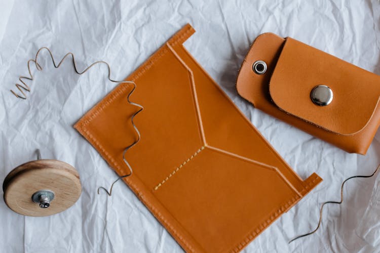 Brown Leather Material On The White Surface