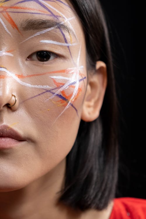 亞洲女人, 半張臉, 垂直拍攝 的 免費圖庫相片