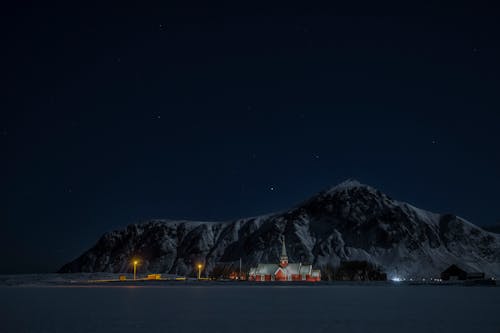 Free 
The Flakstad Church in Norway at night Stock Photo