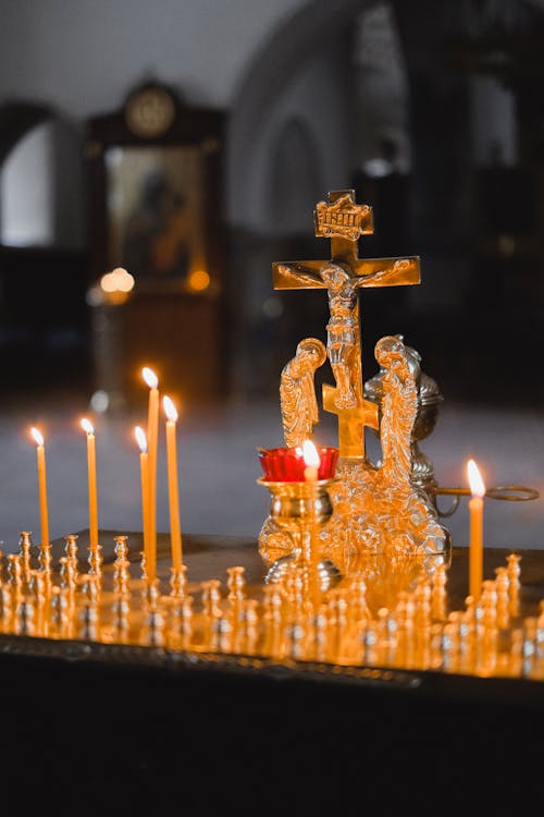 Close Up of Religious Candles in Church