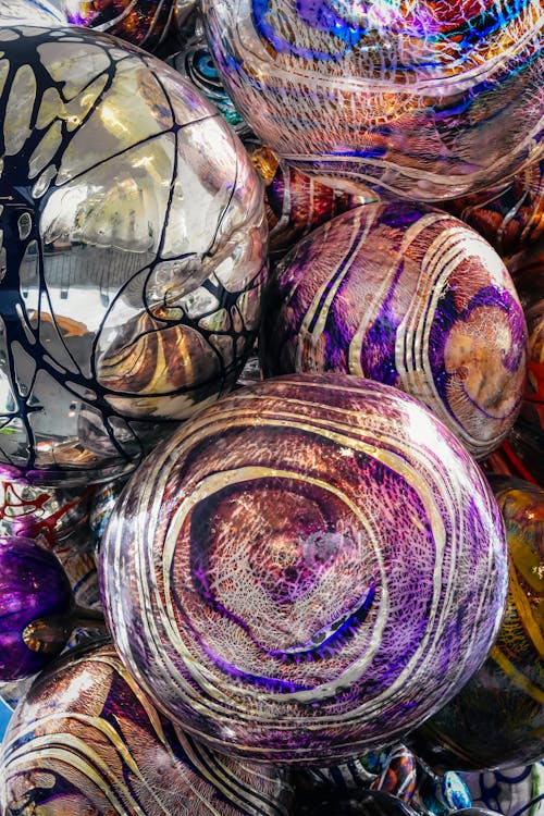 Free Traditional shiny silver and violet Christmas balls Stock Photo