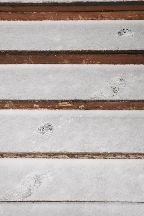 Brown Wooden Stairs Covered With Snow