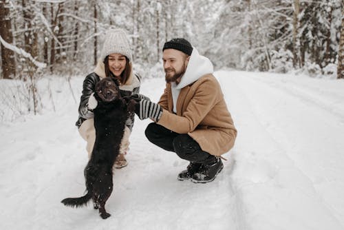 Photograph of a Couple Playing with Their Dog