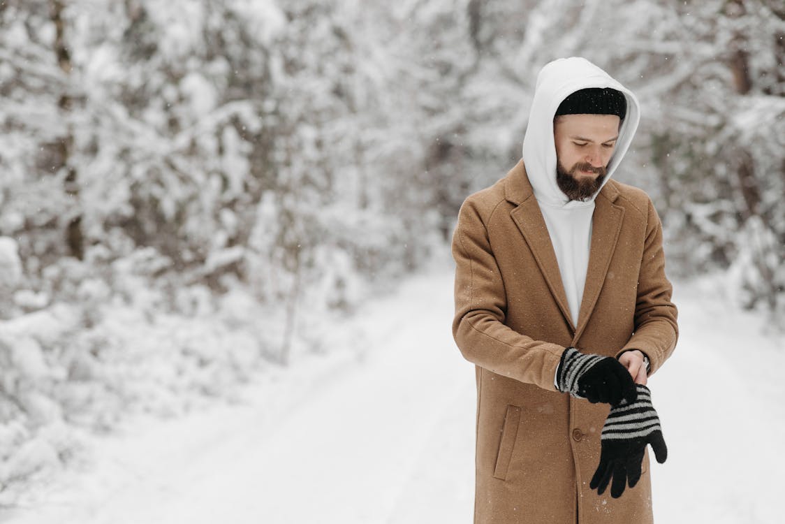 Foto profissional grátis de agasalhos, barbado, coberto de neve