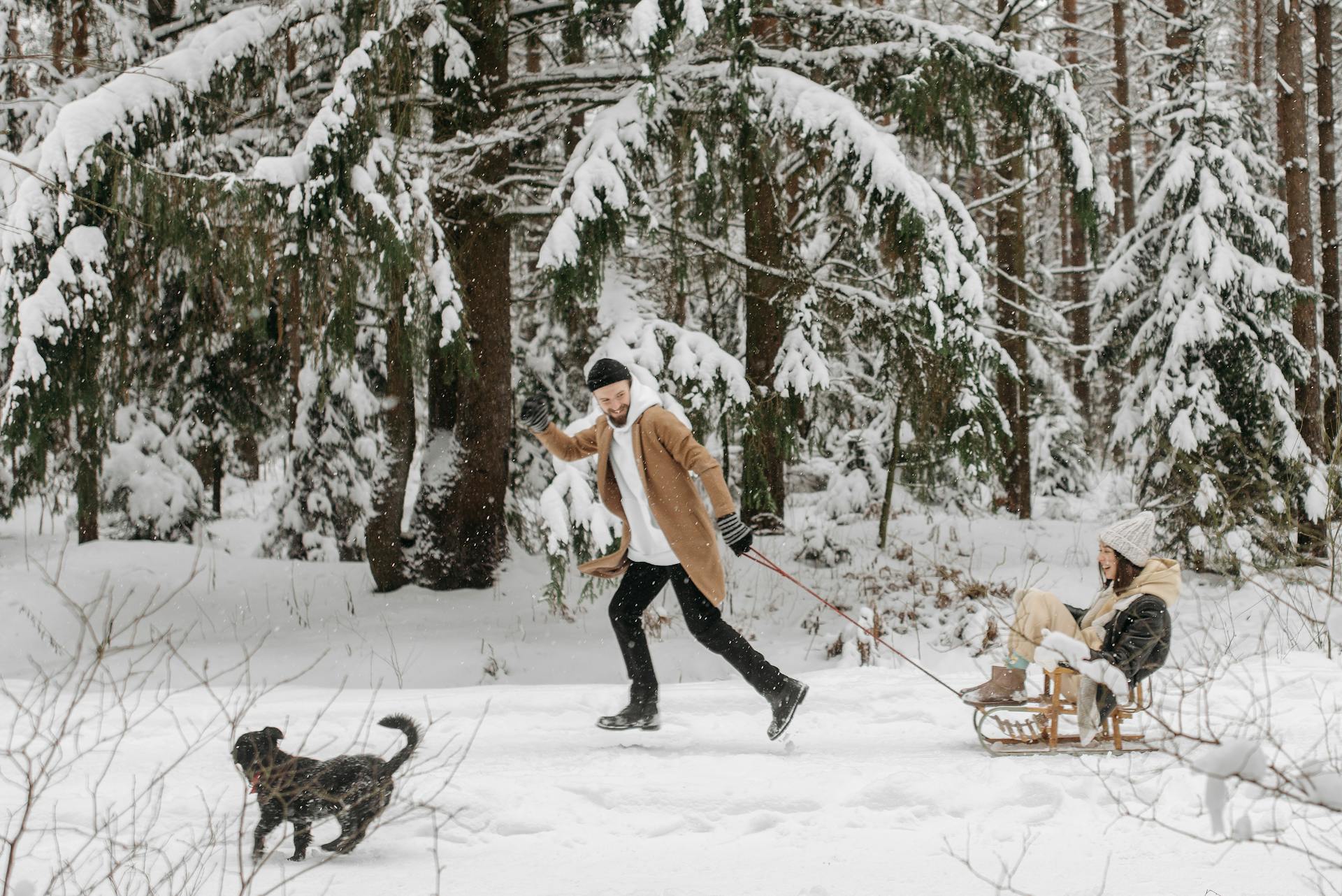 
A Man Pulling a Woman on a Sleigh