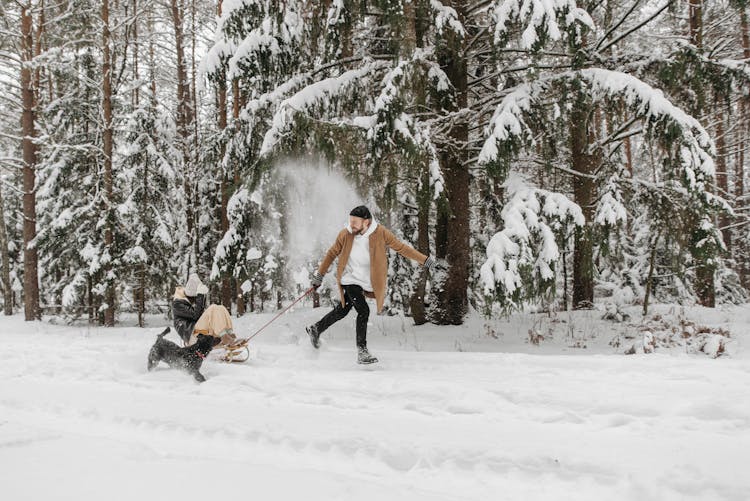 Photo Of A Man Pulling A Woman On A Sled