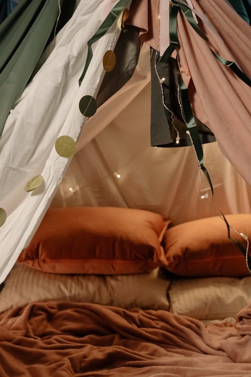 Pillows and Blankets in Indoor Tent
