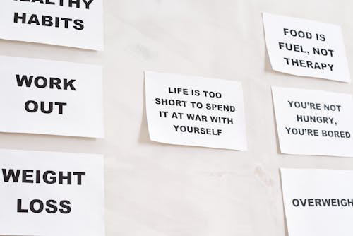 Free Healthy Living Slogans on Wall Stock Photo