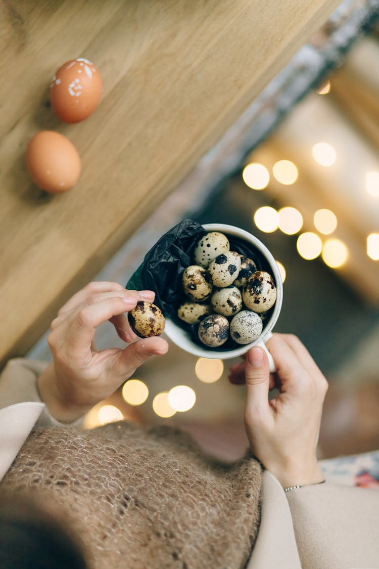 Quail Eggs In A Ceramic Cup