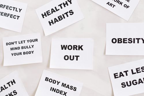 Free Collection of motivational health and fitness messages on cards. Inspire healthy habits and lifestyle changes. Stock Photo