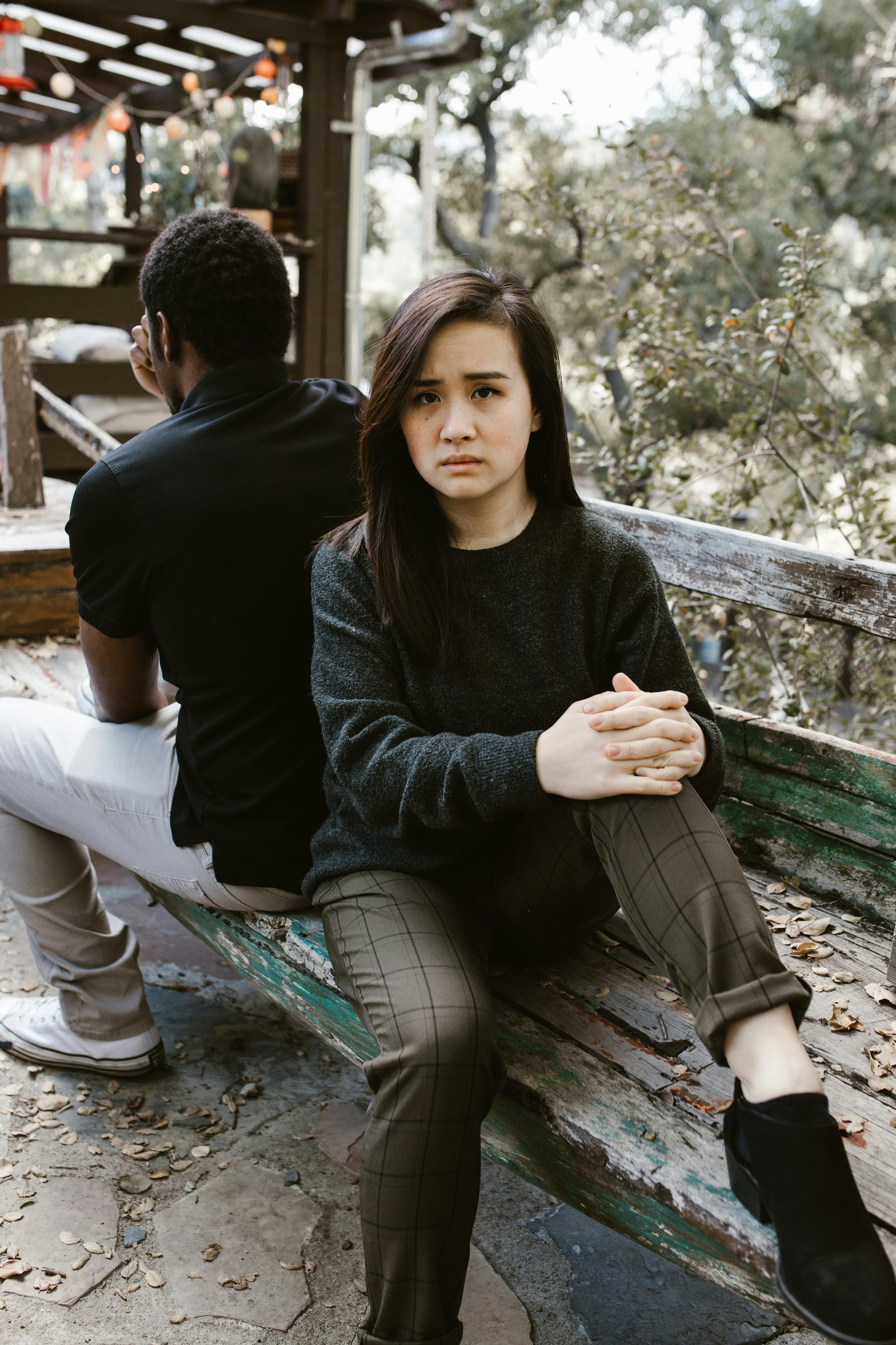 bench nature man couple