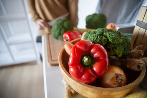 Assorted Vegetables in Brown Wooden Bowl
