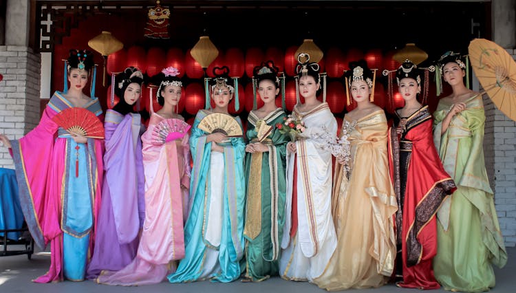 Group Of Women In Traditional Chinese Dresses