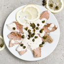 Vitello Tonnato on White Ceramic Plate