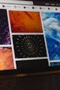 Laptop with photo gallery on webpage with bookmarks
