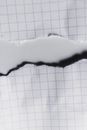 Top view of textured backdrop representing torn checkered paper of white color with wavy edges