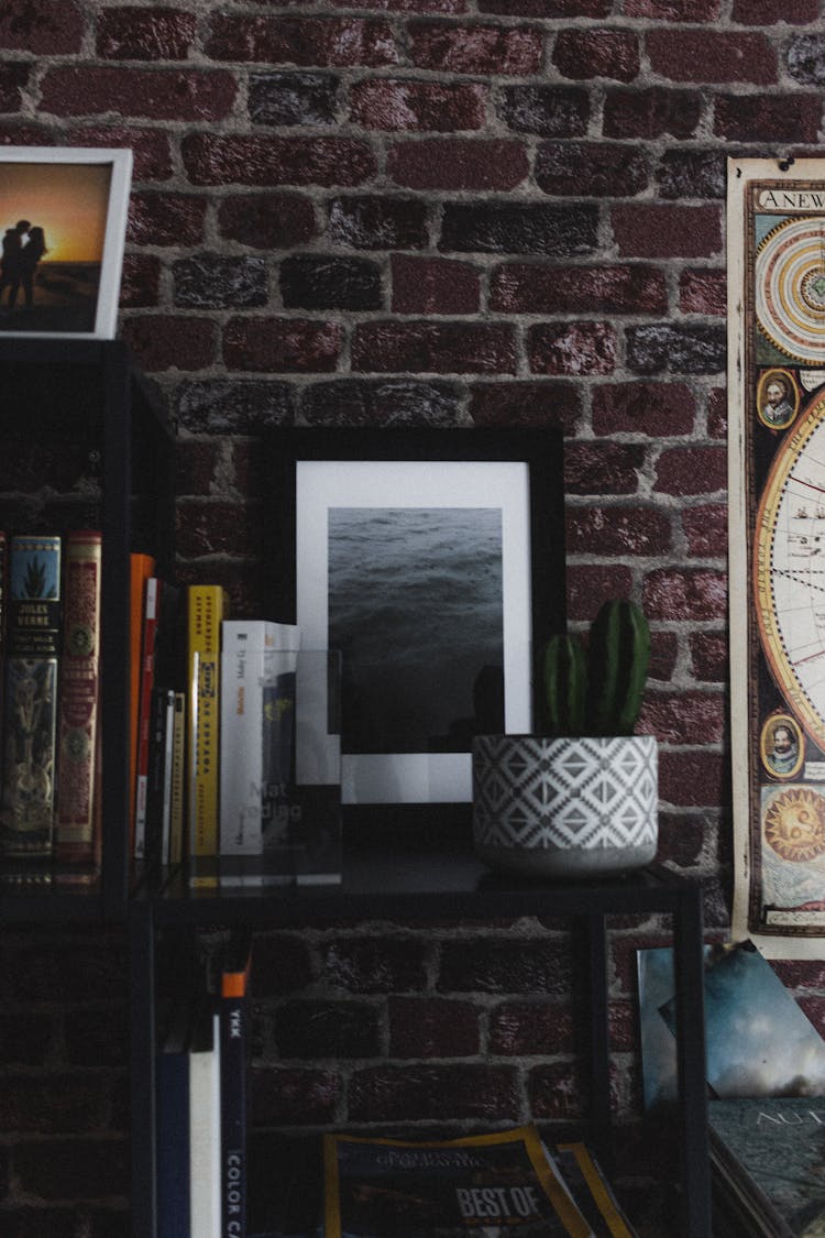 Photo Of Sea On Shelf With Books At Home