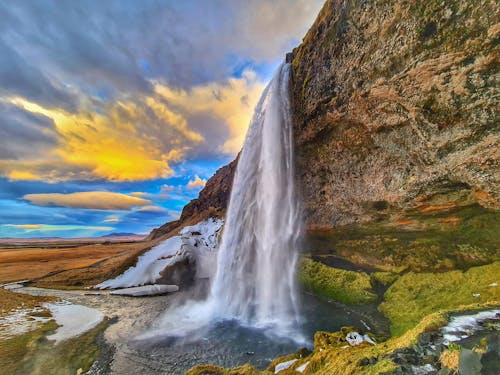 Free Majestic Seljalandsfoss Waterfall in Iceland Stock Photo