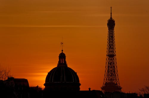 Silhouette of Eiffel Tower during Sunset