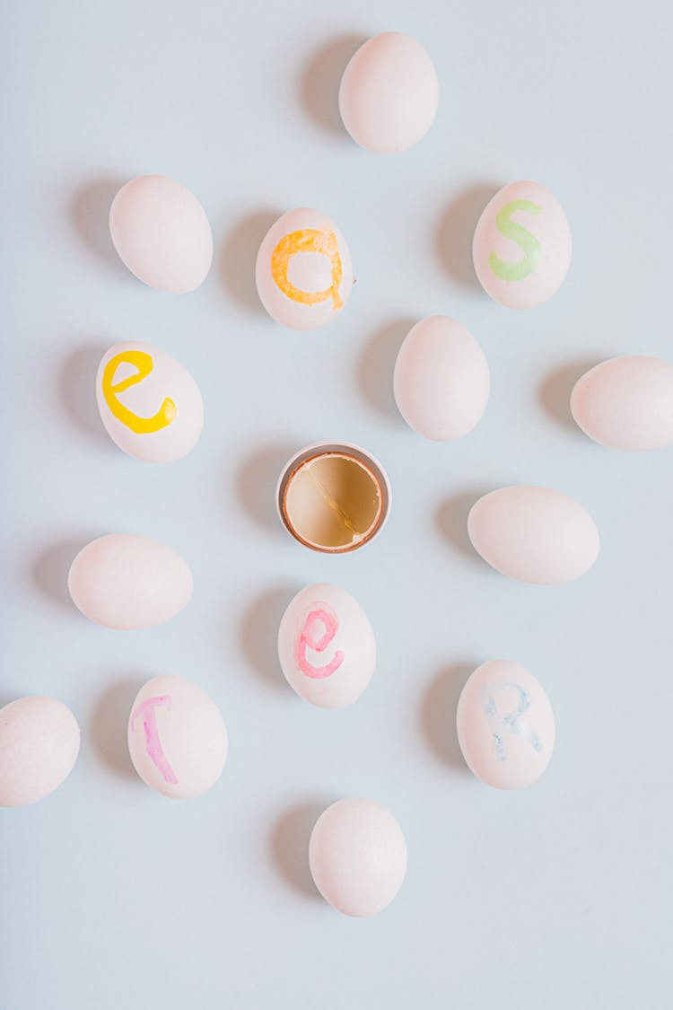 Letters Painted On White Eggs