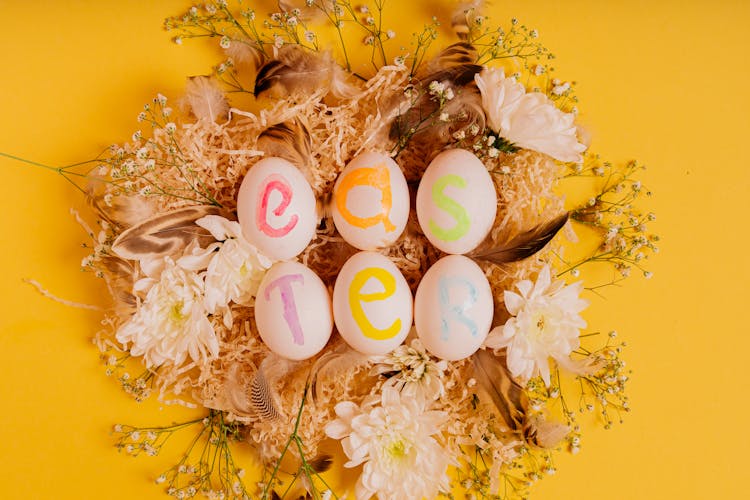 
Painted Easter Eggs And Flowers