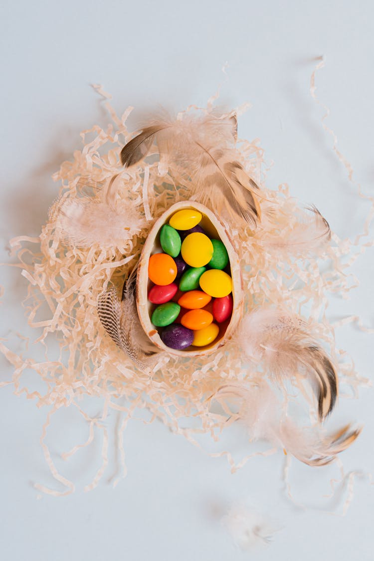 
Assorted Colored Candies In An Eggshell