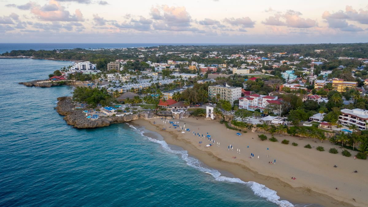 Stunning aerial view of Sosúa Beach and town in Puerto Plata, Dominican Republic