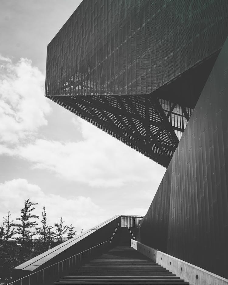 A Monochrome Photo Of A Convention Center