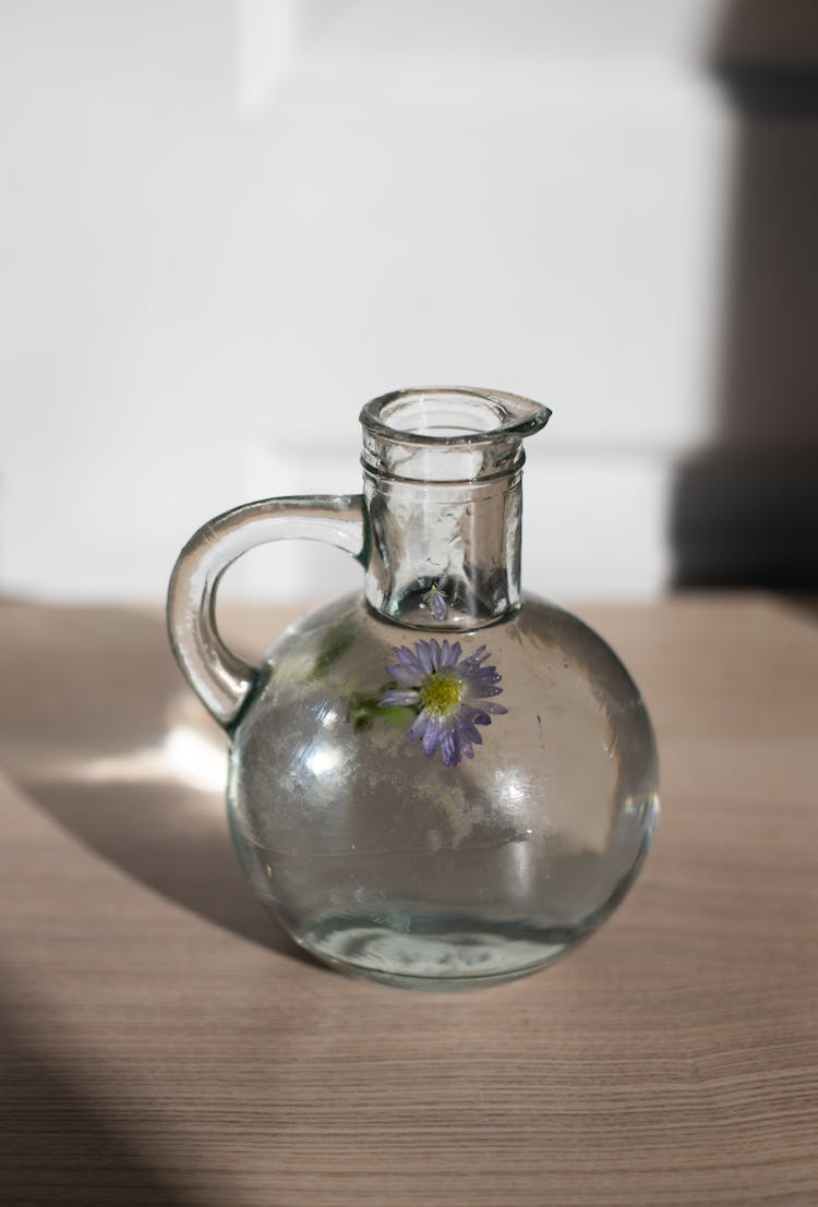 Glass Jug With Fresh Flower In Water