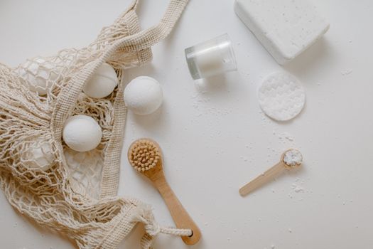 
Hygiene Products and Bath Essentials on a White Surface