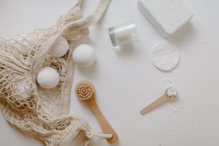 
Hygiene Products and Bath Essentials on a White Surface