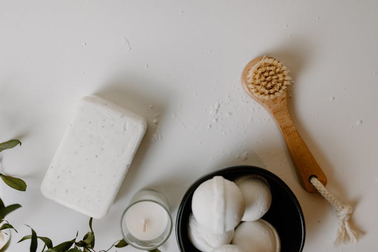 A Flatlay Of Bath Essentials