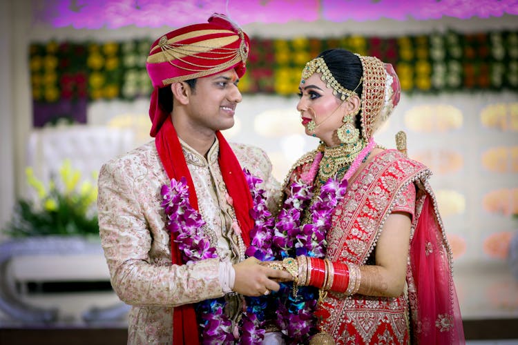 Happy Indian Couple On Tradition Wedding Ceremony