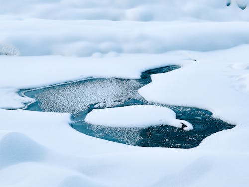 Free Frozen pond under snow in wintertime Stock Photo