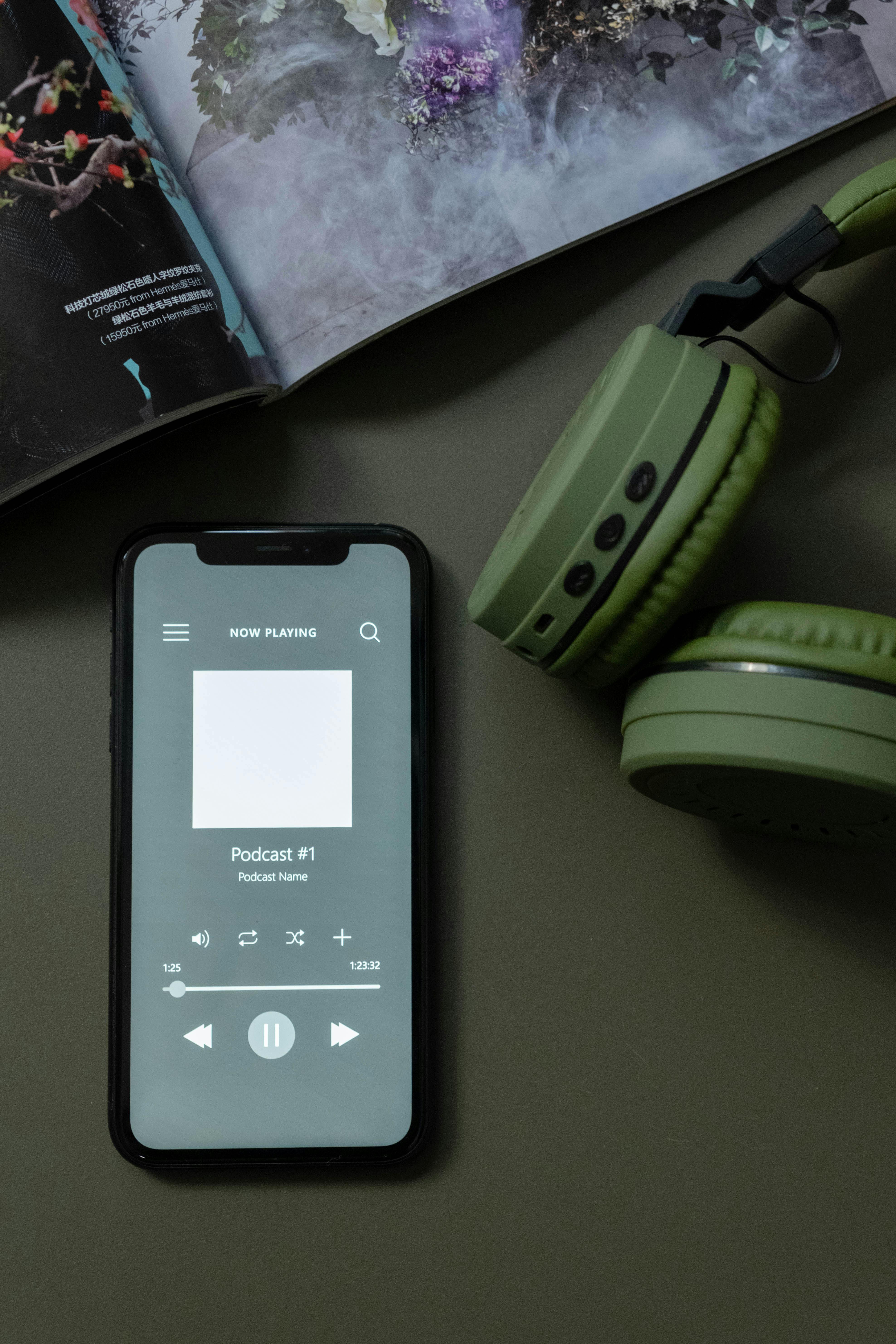 a podcast music playing on a smartphone