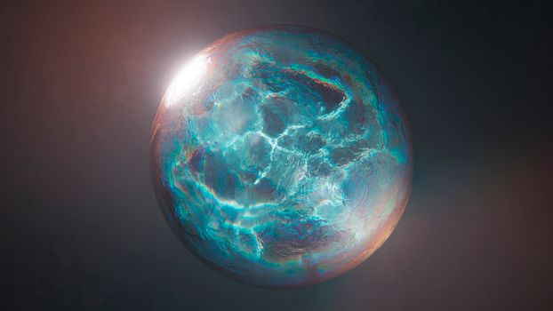 A vibrant, abstract CGI image of a colorful iridescent sphere floating in space.