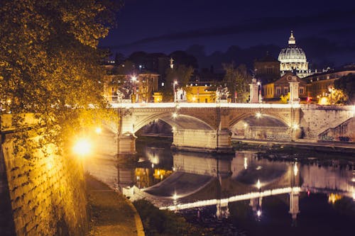 Imagine de stoc gratuită din fluviul tibru, iluminat, Italia