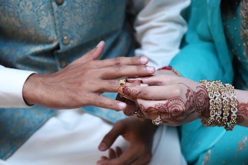 Bride Putting a Wedding Ring on Groom Finger 