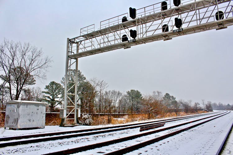 Railroad Tracks In Snow